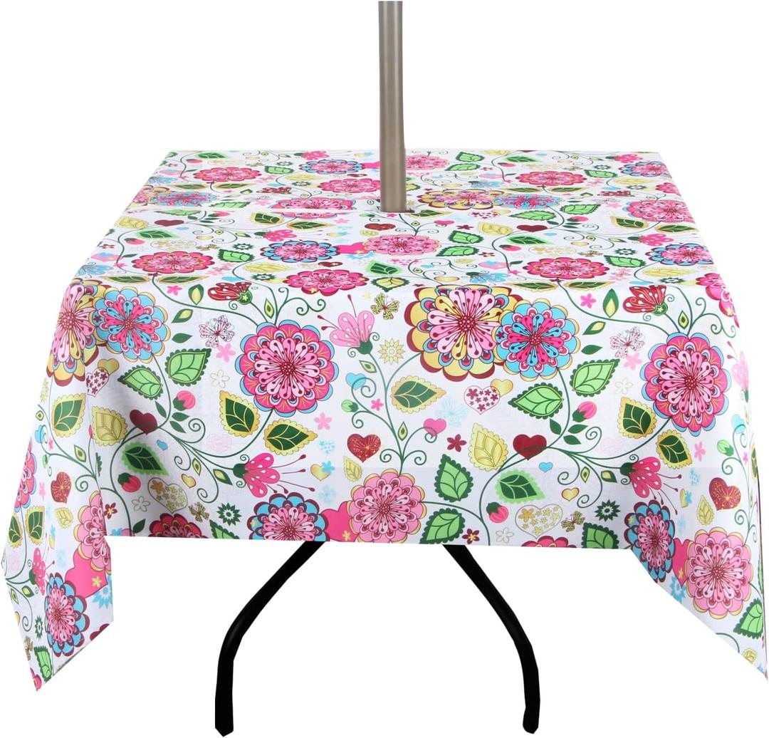 EHouseHome Outdoor Indoor 60inch SquareTablecloth with Umbrella Hole and Zipper, Waterproof Zippered Patio Table Cloths, Spring/Summer Table Covers for Backyard Circular Table/BBQs/Picnic