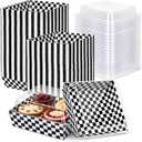 50 Pack Checkerboard Charcuterie Boxes with Clear Lids  Classic Black  White Plaid Design Boxes with Window for Cookies, Candy, and Mini Cakes  Ideal for Gift Giving & Bakery Packaging