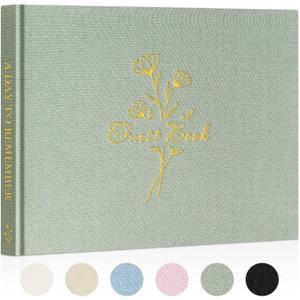 Lanpn Wedding Guest Book with 108 Blank Pages - Elegant Linen Hardcover Guestbook Wedding Reception for Sign in and Photos - Polaroid Guest Book for Wedding Bridal Shower Baby Shower (Sage Green)