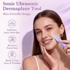 Sonic Dermaplane Razor for Women Face, Smooth Exfoliation & Peach Fuzz Facial Hair Removal, Edge Technology with LED Light, 3 Speeds Rechargeable Dermaplaning Tool with 12 Replacement Blades, Purple