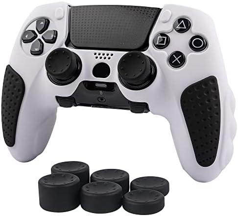 Skin for DualSense Edge, Ergonomic Soft Anti-Slip Silicone Controller Grip Cover Case Accessories Set for PlayStation 5 DualSense Edge Controller with Thumb Grip Caps (White Black)