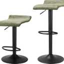 Finnhomy Bar Stools Set of 2 Counter Height, Swivel Barstools with Footrest and Backless, Height Adjustable Modern Bar stools for Kitchen, Vintage Leather, Retro Green