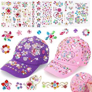 DIY Gem Baseball Cap Craft Kit: Design Your Own Hats with Unicorn Stickers, Adjustable Kids Baseball Caps, Trendy Tween Gifts Toys for Girls Age 4-12 Years Old, Birthday Christmas Art Supplies (Pink,Purple)