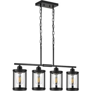 4-Light Kitchen Island Lighting, Black Linear Dining Room Light Fixtures with Clear Glass and Chain, Modern Farmhouse Chandelier Pendant Light for Kitchen Island Dining Room, OS-3014-4ISBK