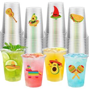 50 Pcs Mexican Fiesta Plastic Cups 16 oz Mexican Party Cups Cinco De Mayo Disposable Cup Clear Drinking Cup Bulk for Taco Birthday Hispanic Heritage Month Party Supplies