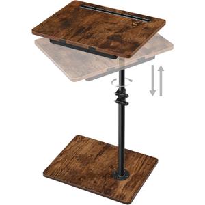 Waipfaru Swivel Height Adjustable Side Table Sofa Tray, Tiltable Sofa Bed Bathroom Study TV Tray C Shaped End Table Food Snack Trays for Eating (Brown)