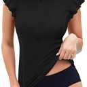 WOWENY Womens Padded Rash Guard Short Sleeve Swim Shirts 1/4 Zip UPF 50 Sun Protection Swimsuit Tankini Bathing Suit Top (Small, Black)