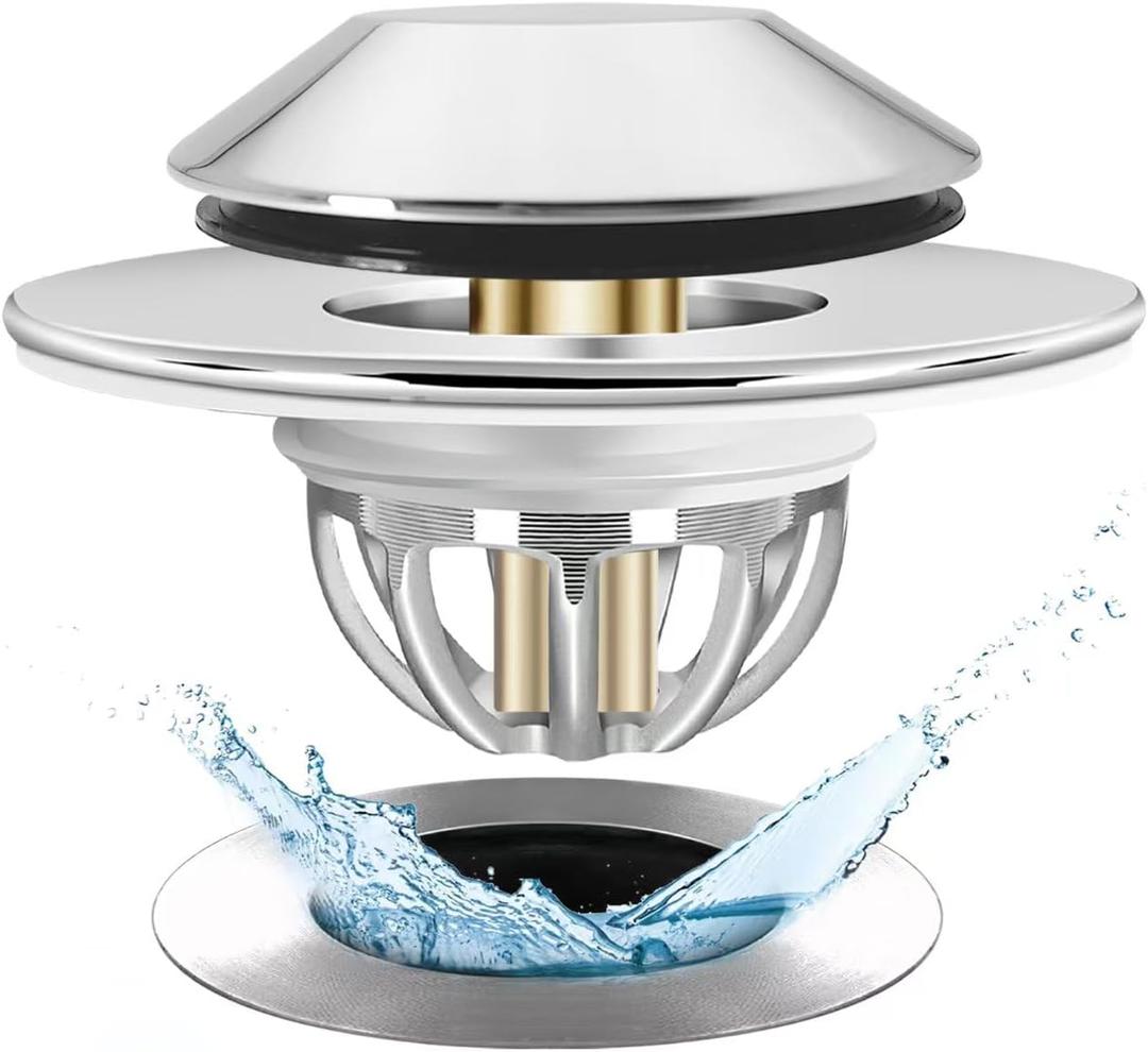 Bathtub Drain Stopper,Pop Up Tub Stopper Bottom with Drain Hair Catcher,Bathtub Plug and Cover with Strainer,Universal for 1.45 to 1.8in Drain Hole,Replaces Lift & Turn, Tip-Toe or Trip Lever (Silver)