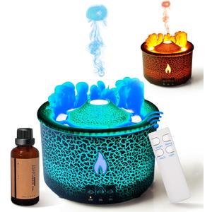 BOHOFAM Aroma Essential Oil Diffuser 360 ML,Volcano and Flame Diffuser/Humidifier,give1.76 oz Hotel Collection Essential Oils,Blue/red Light Selection,Diffusers for Home,Large Room(Black Cracks)