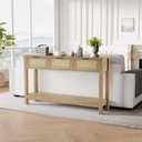 Rattan Console Table 3-Drawer 47" Narrow Wood Entryway Sofa Table, Large