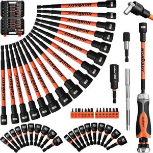 HORUSDY 59pcs Magnetic Nut Driver Set with 6-in-1 Ratcheting Screwdriver Handle, SAE & Metric 1/4 Inch Hex Shank Socket Set for Impact Drill with Quick-release Bit Holder and Extension Bar