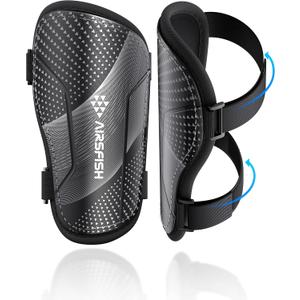 Shin Guards Soccer Kids Youth, CE Certified Airsfish Shin Guard Protection Gear for 2-18 Years Old Boys Girls Teenagers High Impact Resistant Breathable Comfortable 1 Pair 4 Sizes (XX-Small, Black)