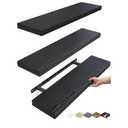 BAYKA Floating Shelves for Wall, 22.5 inches Wall Mounted Rustic Wood Shelves for Bathroom, Bedroom, Living Room, Floating Shelves for Books/Storage/Decor (Black,Set of 3)