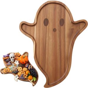 Halloween Charcuterie Boards Gothic Acacia Wood 12.6 x 15.7inch Cutting Board Spooky Funny Wooden Serving Tray for Day of the Dead Party Tableware Snacks Decor (Ghost)