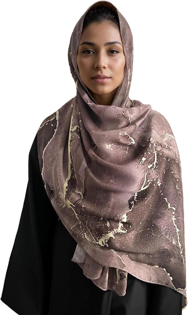 Fall Scarf Shawl For Women,Marble Printed Lightweight Cotton Feeling Head Wraps For Winter