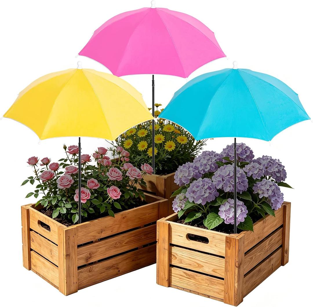 Sturdy Plant Shade Umbrella to Protect Plants from Harsh Sun, 3 Pack Adjustable Height Sun Protection for Potted Plants, More Stable Support Design, Rust-Resistant Colorful Garden Umbrella, 23.6"