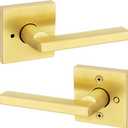Kwikset Halifax Interior Privacy Door Handle with Lock, Door Lever for Bathroom and Bedroom, Satin Brass Reversible Keyless Push Button Lock Door Lever, with Microban Protection (Square)
