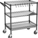 Metal Rolling Utility Carts with Wheels, 3 Tier Kitchen Carts with Storage, Steel Wire Service Cart 1050lbs with Handle, Commercial Grade Shelf Rack Trolley for Kitchen, Laundry, Grocery (Black)