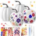 Leinuosen 104pcs 6.3'' Large DIY Fall Foam Pumpkin Craft Kit 4pcs White Foam Artificial Pumpkins Art and 100pcs Dried Flower for Girl Night Craft Fall Club Activity Thanksgiving Decor(Colored Flowers)