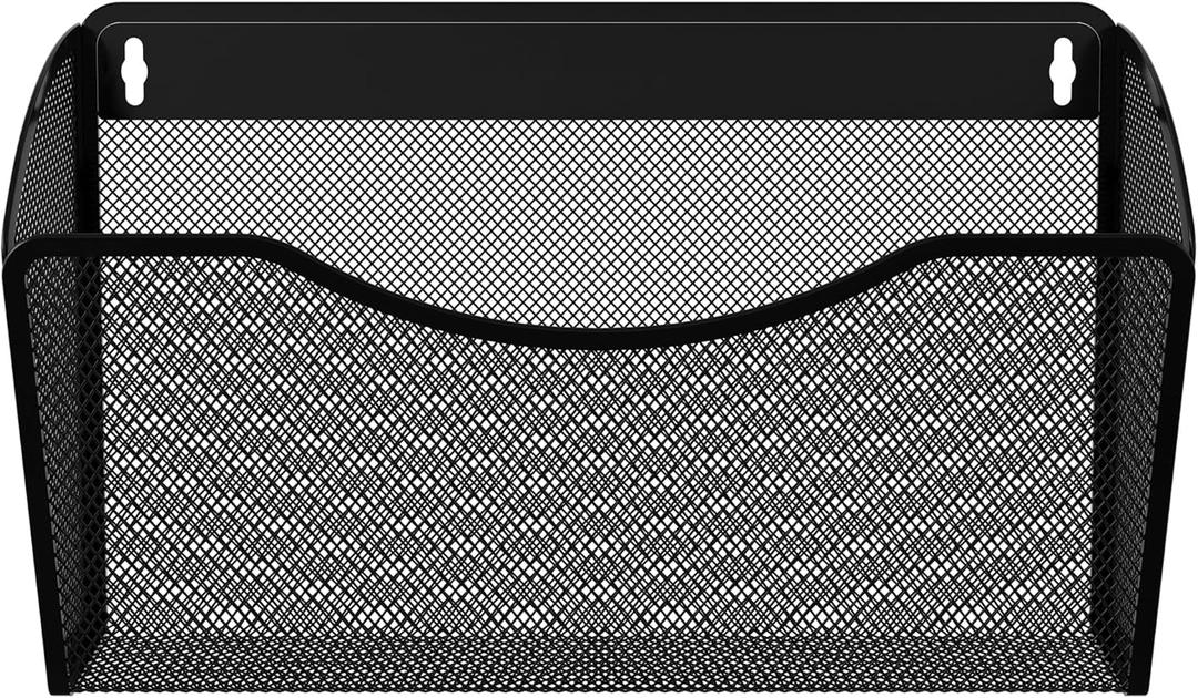 EasyPAG Mesh Wall File Organizer | Vertical Mounted Single Pocket Holder for A4/Letter Size Files - Rust-Proof Metal Organizer for Office, Home, School, Black