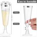 Ruisita 120 Pack 5 Ounces Plastic Champagne Flutes Disposable Plastic Champagne Glasses for Parties Clear Toasting Flutes Cocktail Cups for Wedding, Anniversary, Birthday (Silver)