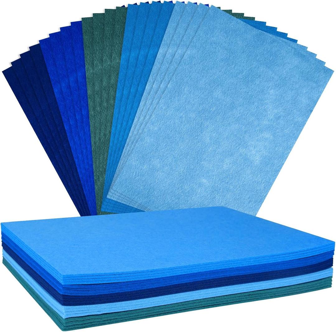 NEBURORA 2mm Thick Felt Sheets for Crafts 20 Pcs Stiff Felt for Crafts, Blue Felt Fabric Sheets Patchwork Sewing Craft Supplies (Blue Series)