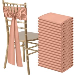 50 PCS Rose Gold Satin Chair Sashes Bows Universal Chair Ribbon Ties Back Sash for Wedding Party Reception Events Banquets Hotel Event Chair Cover Decoration (7x108 inch)
