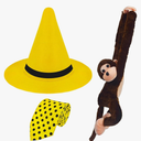 Man in the Yellow Hat Costume, Yellow Hat with Polka Dot Tie Stuffed Monkey for Men Women for Halloween Cosplay Dress Up
