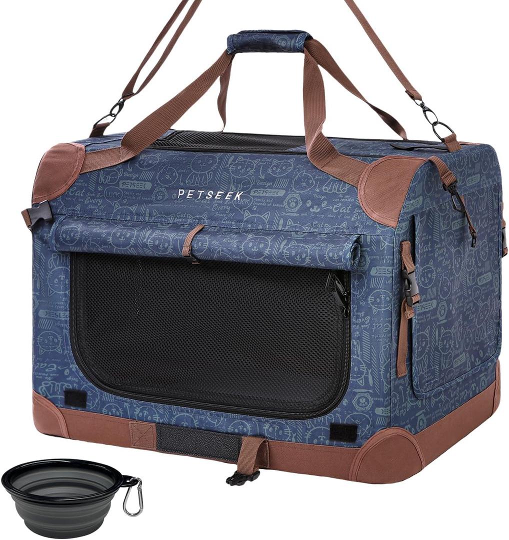 Extra Large Cat Carrier Soft Sided, Portable Small Dog Carrier for 2 Cats, 24"x16.5"x16" Car Travel Folding Comfortable Design, Navy