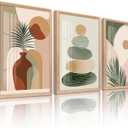 Sage Green Boho Wall Art, Framed Wall Decor for Living Room, 3 Piece Wall Art Decor, Mid Century Modern Minimalist Wall Art for Bedroom, Dining Room, Hotel, Office 24X36IN, 16"L x 24"W