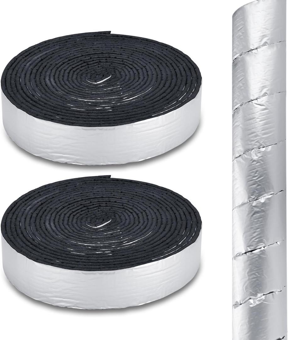 2" Wide X 32.8 Ft Outdoor Pipe Insulation Wrap - Foam and Foil Self-Adhesive Tape for Winter Freeze Protection, Insulating Cold and Hot Water Pipes to Reduce Heat Loss (2)