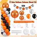Yalikop 2 Sets Basketball Party Balloon Column Stand Kit with 2 Basketball Foil Balloons 90 Latex Balloons and Banner, Adjustable Balloon Stands for Sports Game Birthday Party Decoration
