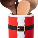 Christmas Utensil Holder with Sleeve Santa Ceramic Utensil Crock Holiday Xmas Kitchen Decoration for Farmhouse Countertop Storage Organizer Christmas Holiday Indoor Home Storage Organizer Container