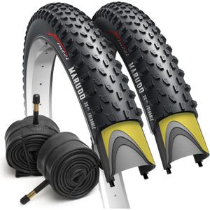 Fincci MTB 29 x 2.10 Mountain Bike Tires with 29 inch Bike Tire Tube Presta/Schrader Valve - Foldable Kevlar Tires 52-622 with 1mm Puncture Resistant - Marudo tire for Folding, Hybrid, Road, E-Bikes