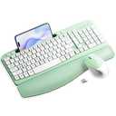 Wireless Keyboard and Mouse Combo, Wave Keys Computer Ergonomic Keyboard with Cushioned Palm Rest, Phone Holder, 2.4GHz Silent 6 Button Wireless Mouse Set for Laptop, PC, Windows, Mac (Mint Green)