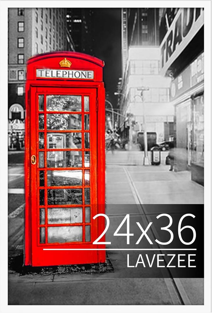 Lavezee 24x36 Poster Frame for Artwork, Puzzles and Photos, White Picture Frame Display 24 x 36 Inch Photo Picture Frame for Wall