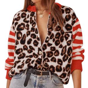 ACCPUR Leopard Striped Cardigans for Women Cheetah Open Front Sweater Knit Button Down Fall Clothes Long Sleeve Outwear Coats Size M