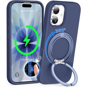 STERKER 360 Rotatable Stand Compatible with iPhone 17 Case with Magnetic [Military Grade Drop Tested][Adjustable Kickstand] Ring Holder Silicone Slim Back Soft Edge, Blue