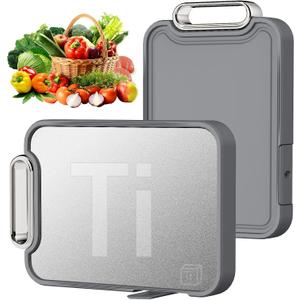 Titanium Cutting Board for Kitchen, Cutting Boards Non Toxic Double Sided Metal Pure Titanium and Wheat Straw PP Chopping Board Food Grade Easy to Clean Large Size 16"*10"*0.9"(Grey) (Gray)