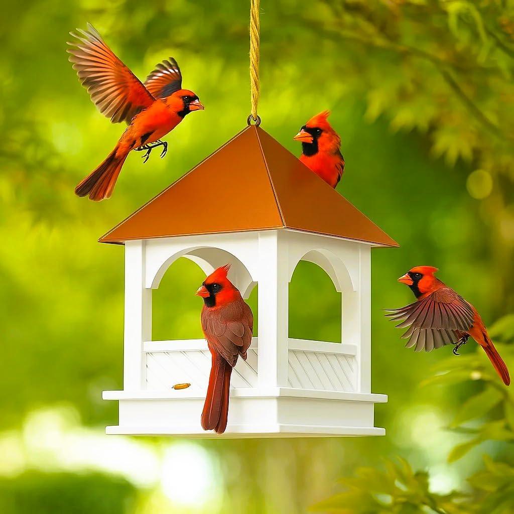 Cedar Alpha Large Pavillion Bird Feeder for Outside - Solid Western Red Cedar - Wood Birdfeeder Hanging for Outdoors - 10 Lbs Capacity - Removable Tray - Rust Proof Gorgeous Copper Roof