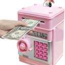Mini ATM Piggy Bank ATM Machine Best Gift for Kids,Electronic Code Piggy Bank Money Counter Safe Box Coin Bank for Boys Girls Password Lock Case (Light Pink)
