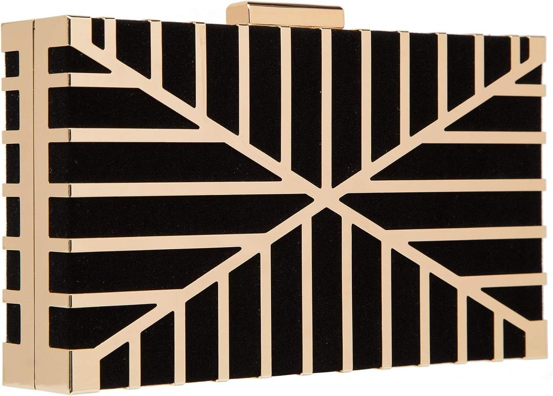 CARIEDO Women Evening Bag Elegant Clutch Purse Exquisite Velvet Metal Hollow out Handbags Prom Wedding Party (1732 Black)