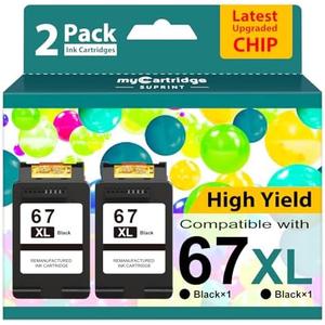 67XL Black Ink Cartridge for HP Ink 67 Replacement HP 67 Black Ink Cartridge HP67 HP67XL Envy 6055e 6000 6455e 6400 6458e DeskJet 2755e 2700 2700e 2752e 2734e 4155e 4100e Printer Ink HP 67 XL 1PACK