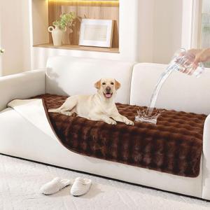 Waterproof Dog Bed Cover Non Slip Couch Covers for Dogs Washable Soft Faux Fur Sofa Cover Couch Covers for 3 Cushion Couch Sofa Pet Friendly (Brown) (36" x 74" 1 Pack)