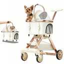 All-Terrain Pet Stroller for Small Medium Dogs & Cats, 20 lbs Capacity - Portable Carrier with One-Touch Brake, Lightweight Foldable Design & Shock Absorption Wheels,Beige