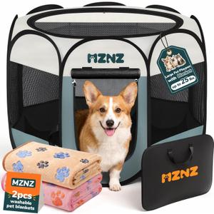 Dog Cat Small Animal Puppy Playpen Crate with 2 Blankets, Medium, Grey