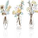 SanTiaoRen 3 Pieces Metal Flowers Wall Decor - Rustic Farmhouse Wall Arts,Boho Floral Minimalist Wall Decor for Living room Bathroom Bedroom Kitchen Office Garden Decorations