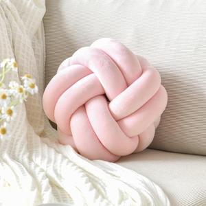 Knot Pillow Ball, Soft Decorative Throw Pillows, 11 Inch Round Plush Knotted Cushion Light Pink, Modern Home Decor for Bedroom, Sofa, Couch