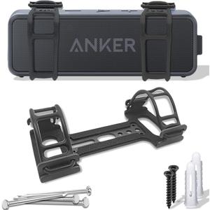 Metal Wall Mount Compatible for Anker Soundcore 2 Portable Bluetooth Speaker,Secure Shelf Holder with Adjustable Silicone Straps, Speaker Wall Bracket for Ceiling,Bike (Black)