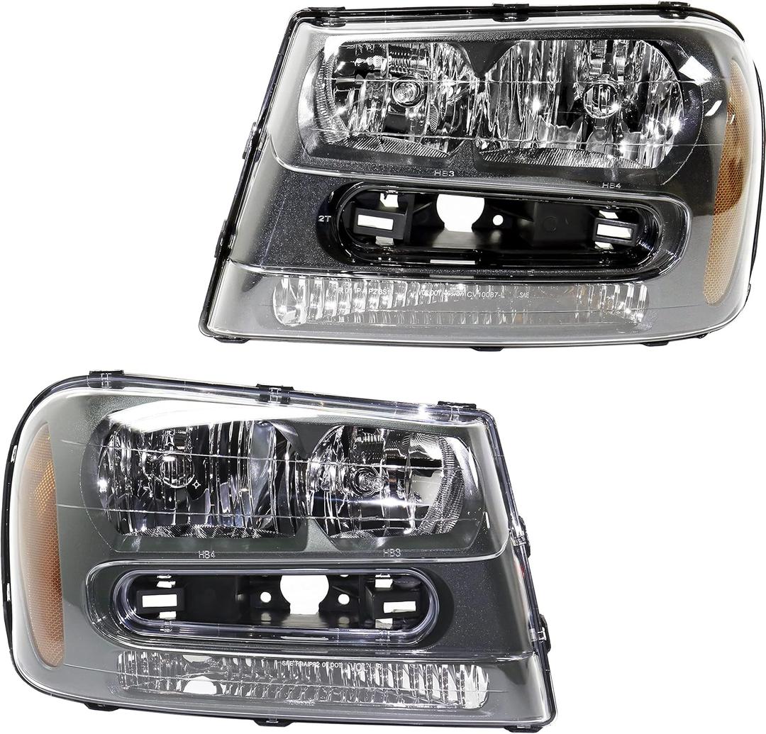 Garage-Pro Headlights Assembly For Chevrolet Trailblazer 2002-2009 Driver Passenger Side With Bulb, Halogen, Full Width Grille Bar Replaces# 25970914 25970915